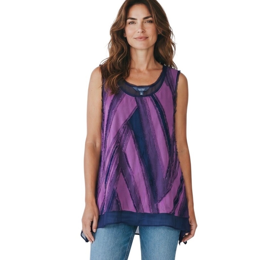 Simply Vera Vera Wang Tank Top XL Purple Black Raw Edge Geometric Shell
